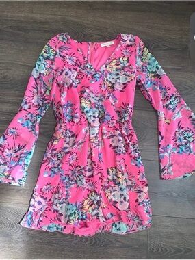 Bright Pink Floral V-Neck romper small